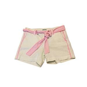 lilly pulitzer seersucker green striped shorts size 4 palm beach fit pink belt